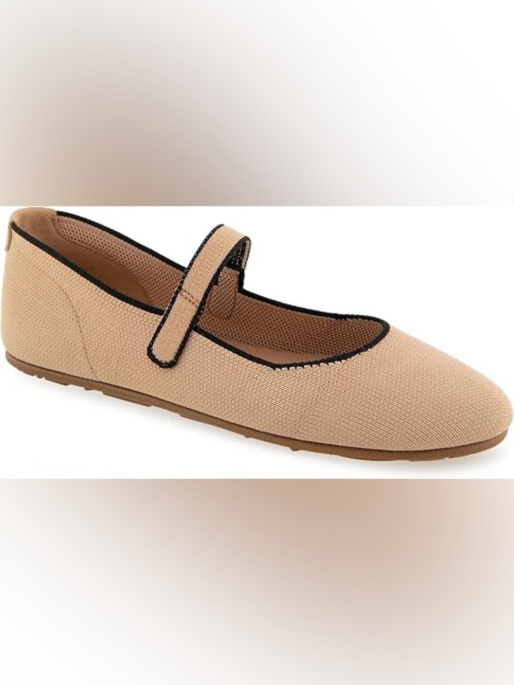 AEROSOLES Beige Knit Mary Jane Flats with Black Strap